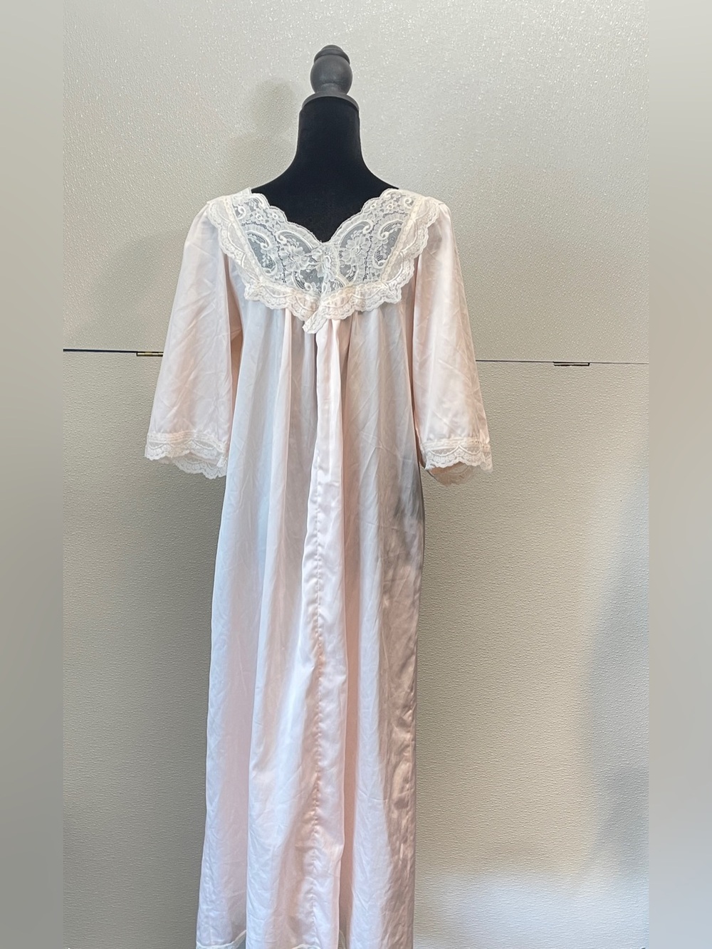 Vintage Christian Dior Polyester Cotton Lace Trim Long Nightgown, Size L - Picture 2 of 12